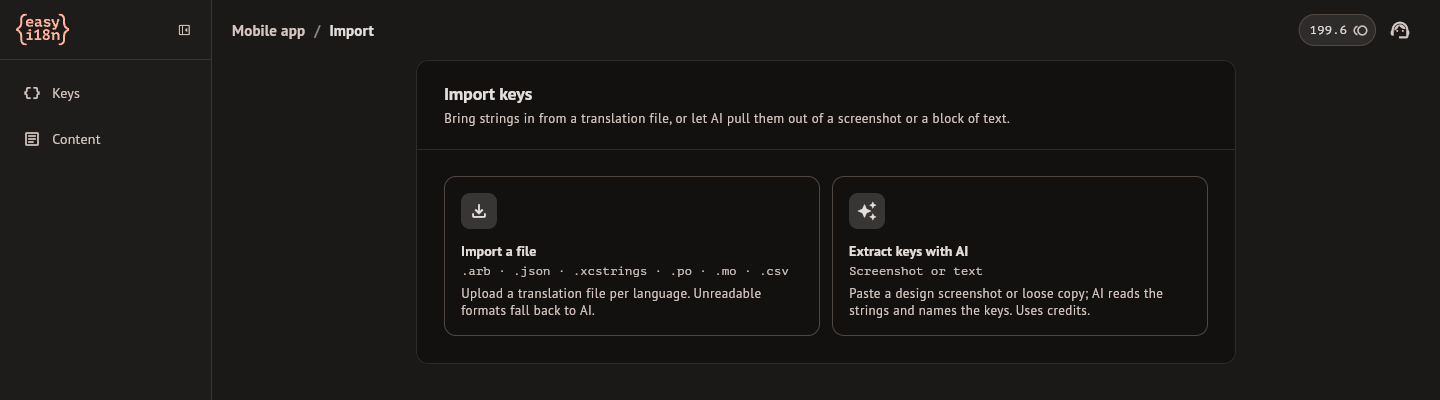The first step of the import, with its two methods