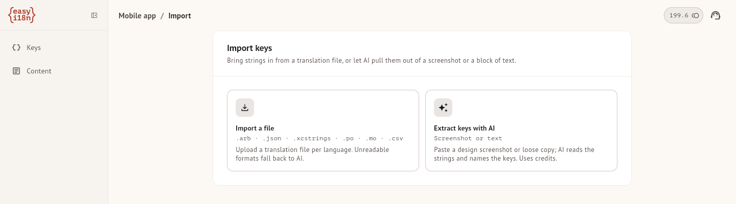 The first step of the import, with its two methods