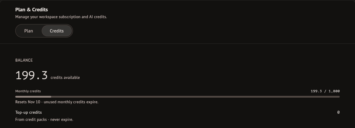The balance on the Credits tab